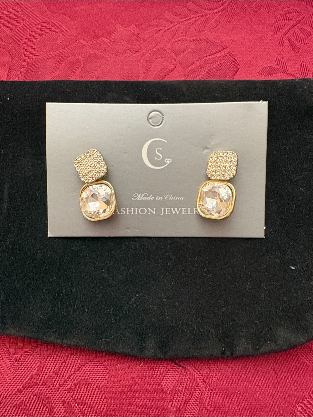 Gold Crystal Drop Stud Earrings - Fashion Jewelry